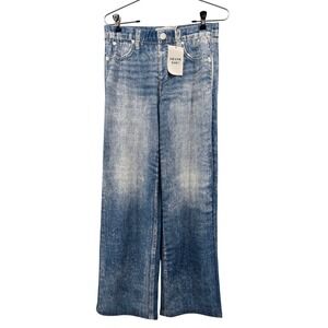 Mila Rosabella Pants Womens M Blue Trompe L'oeil Faux Denim Print Wide Leg Knit